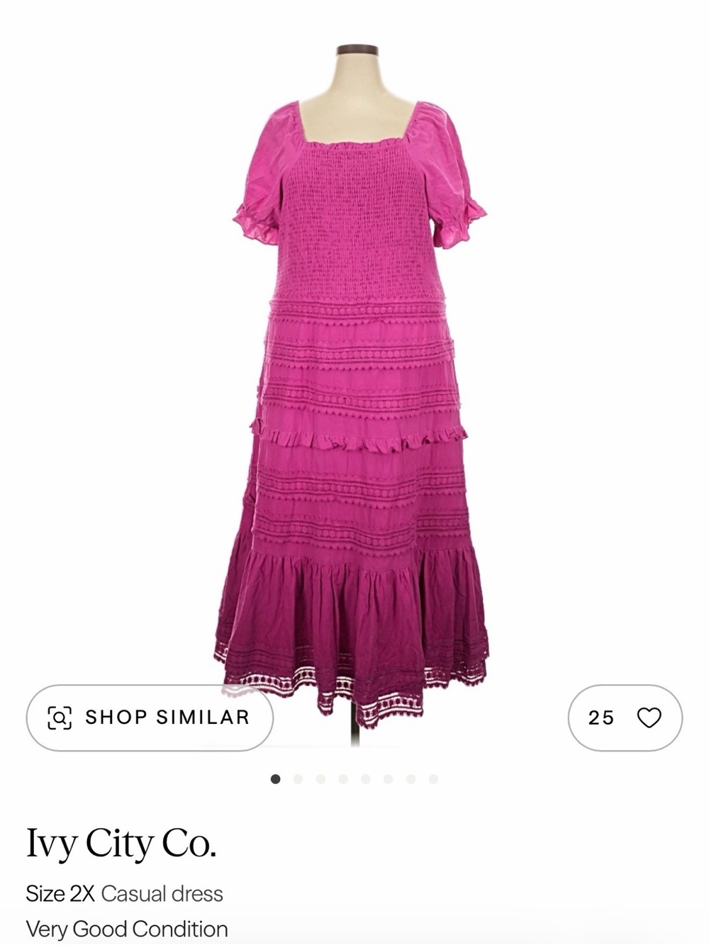 Ivy City Co Magenta Smocked Maxi Dress with Puff Sleeves